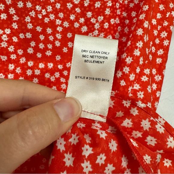 Rebecca Taylor Red Ditsy Floral Blouse Womens 2 Petal Sleeve Silk Blend Top - Picture 4 of 11
